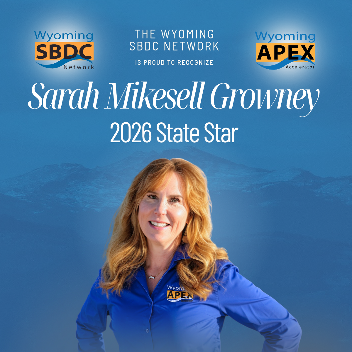 photo of Sarah, blue mountain background