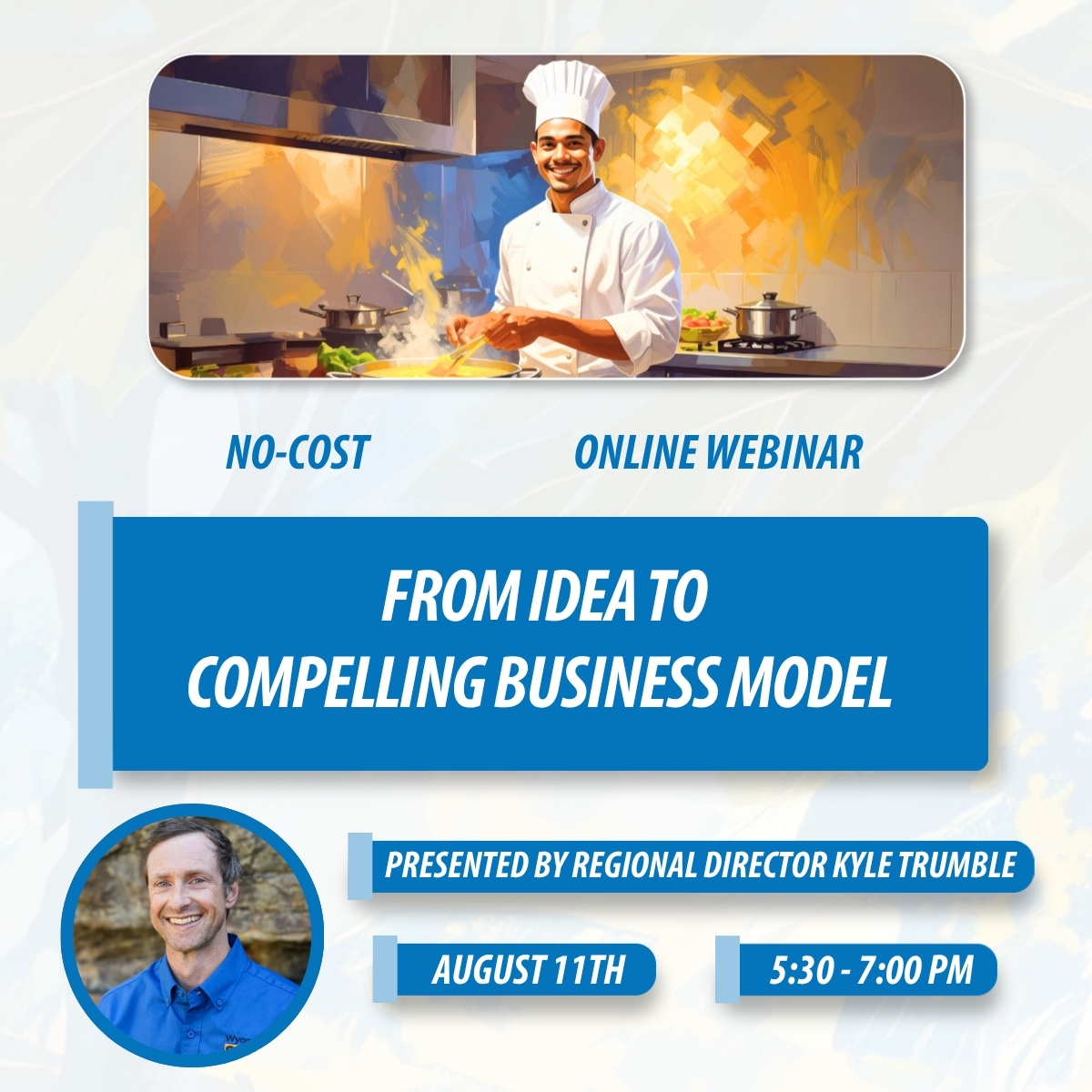 image of small business person and event text